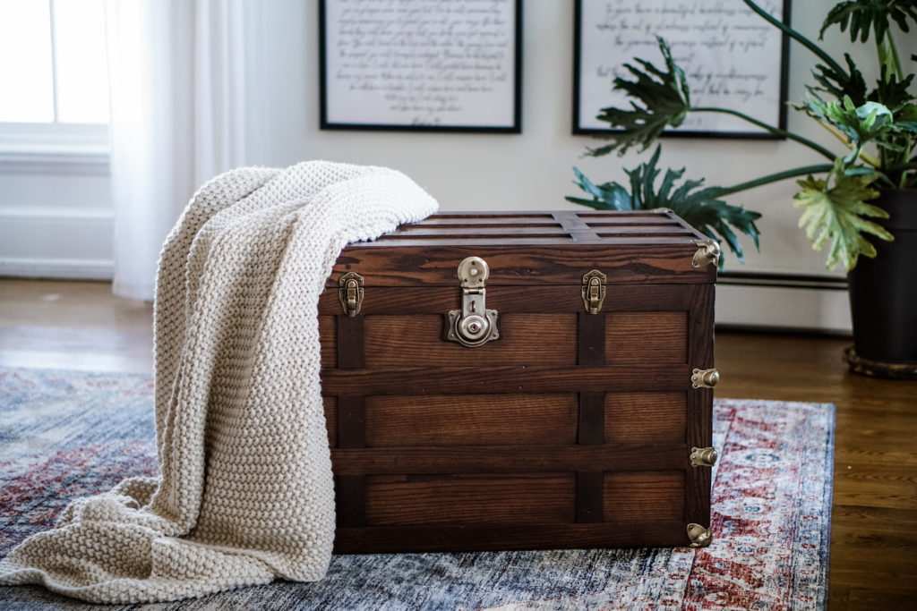 Traditional Cedar Chest with Carving and Bun Feet, Brown