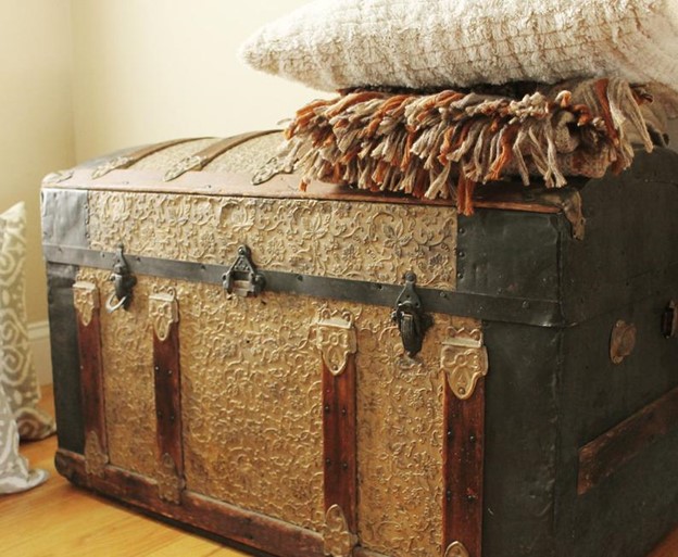 Antique Wardrobe Steamer Trunk with Intact Interior