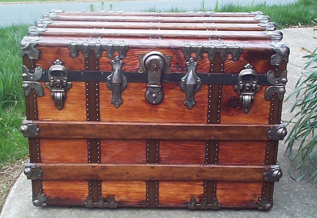 Antique Wardrobe Steamer Trunk with Intact Interior