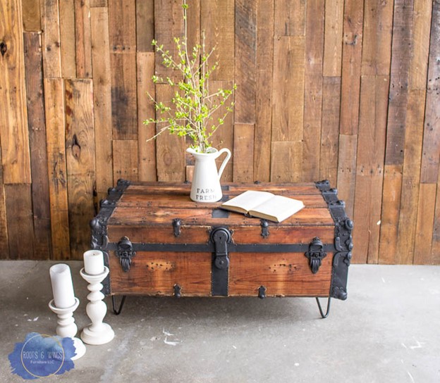 Antique Traditional American Steamer Trunk Coffee Table by Oshkosh Co.