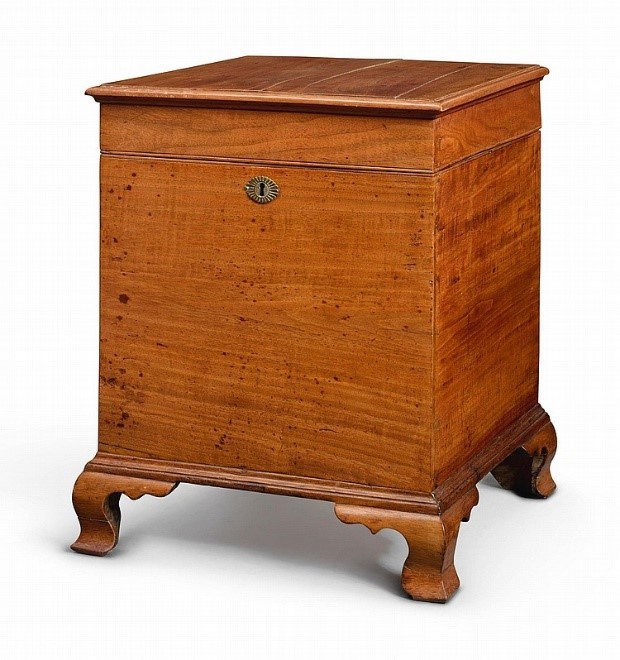 An Old Chippendale Chest Designed Square and It Has A Lock Feature