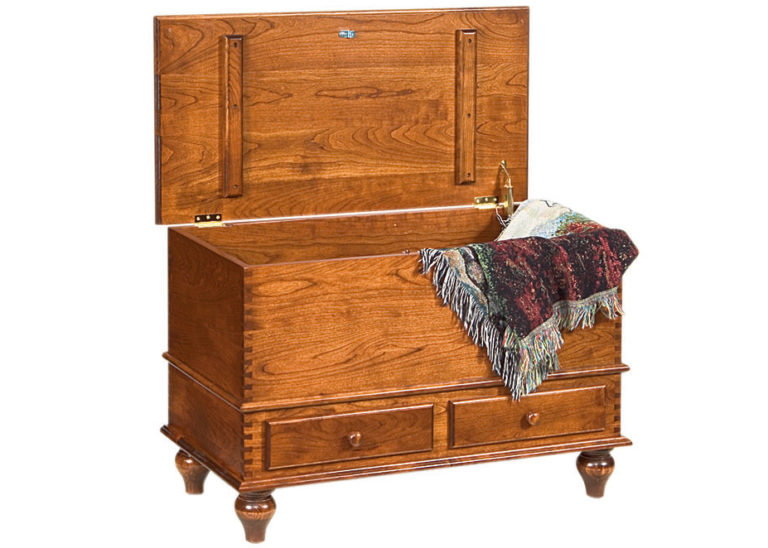 carriage house deep storage chest in cherry with tulip base
