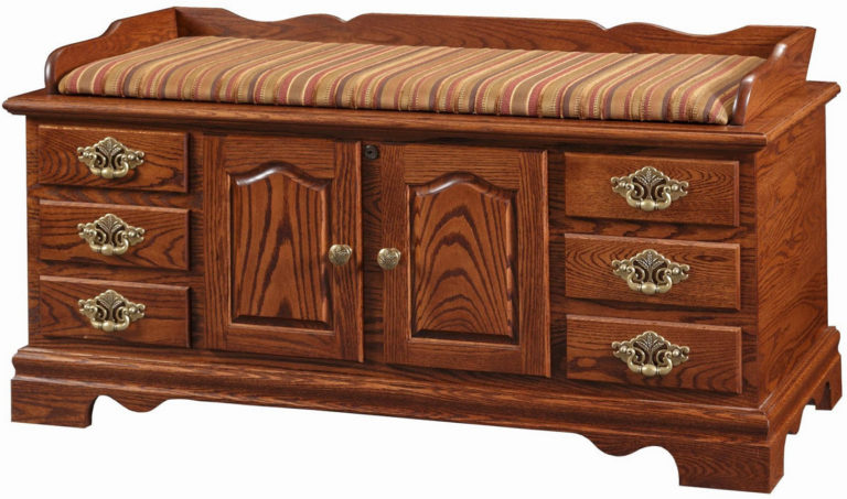 padded storage chest bench with fancy front design
